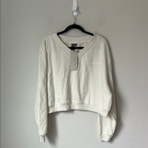 Sweaty Betty Cropped Sweatshirt Ivory NWT XL/XXL Athleisure Lounge Cozy !
